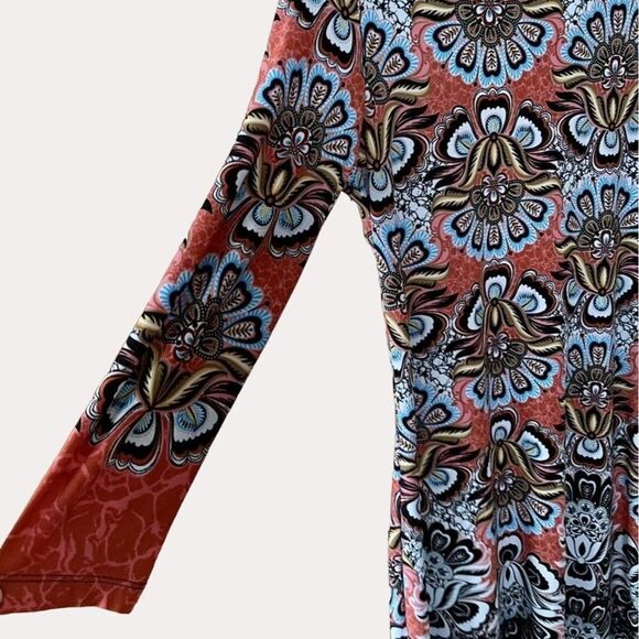 Spense Floral Mandala Print Slinky Dress Orange Gold Turquoise 4 - Picture 2 of 5